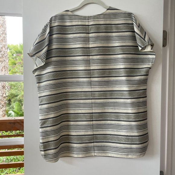 Lafayette 148 New York Dolman Sleeve, Vertical Stripe‎ Boxy Blouse, Size L - Picture 2 of 7